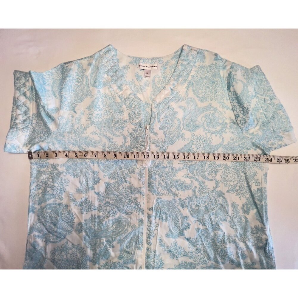 MISS ELAINE Sz XL Zip Front House Dress Robe Blue White Pockets Housecoat Lounge - Picture 9 of 13